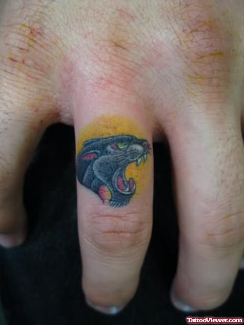 Black Panther Head Tattoo On Finger