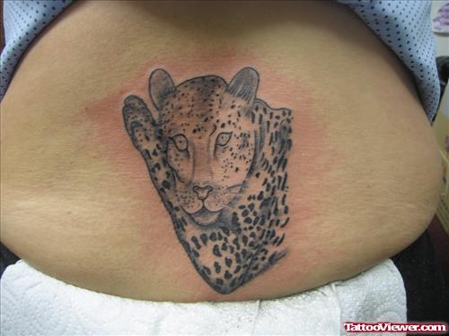 Attractive Grey Ink Panther Tattoo On Lowerback
