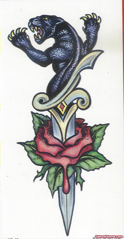 Attractive Dagger And Panther Tattoo Design
