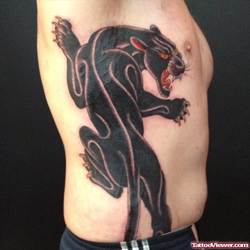 Amazing Black Panther Tattoo On Man Side Rib