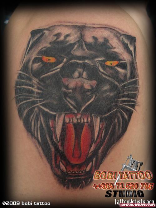 Panther Head Tattoo On Shoulder For Men