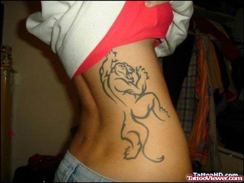 Outline Panther Tattoo On Girl Side Rib
