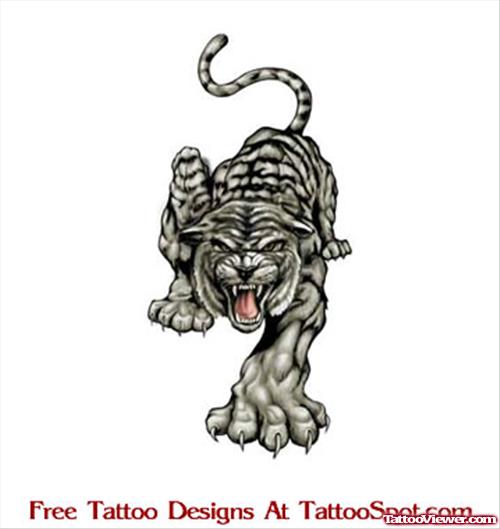 Grey Ink Angry Panther Tattoo Design