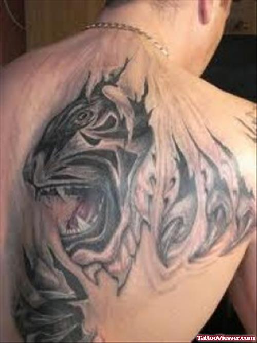 Ripped Skin Panther Tattoo On Back