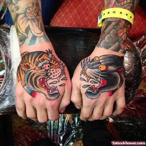 Panther Head Tattoos On Both Hands