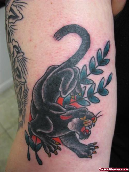 Crawling Black Panther Tattoo On Sleeve