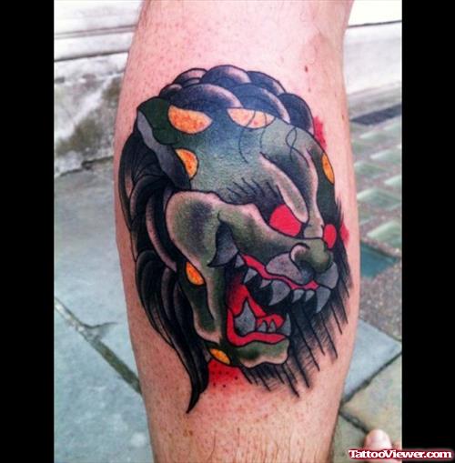 Colored Panther Tattoo On Back Leg