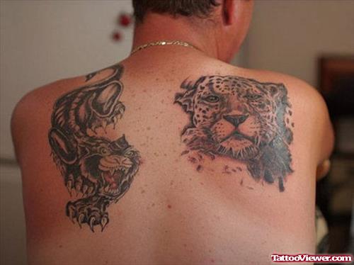 Cheetah And Panther Tattoos on Back Shoulder
