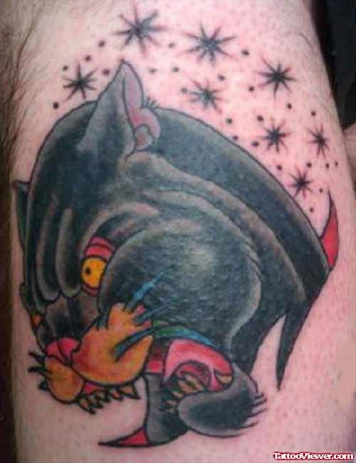 Black Stars And Panther Head Tattoo