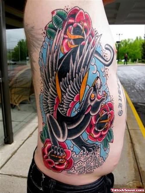 Panther Colourful Tattoo On Ribs