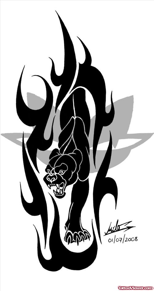 Flame And Black Panther Tattoo Design
