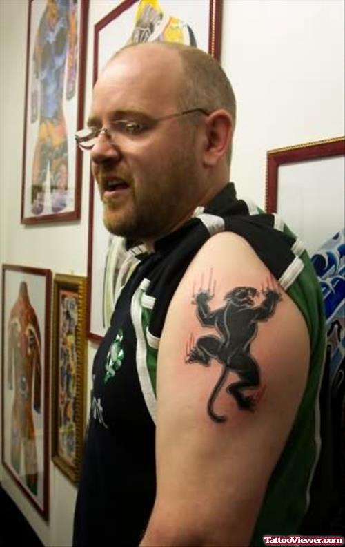 Panther Black Ink Tattoo On Shoulder