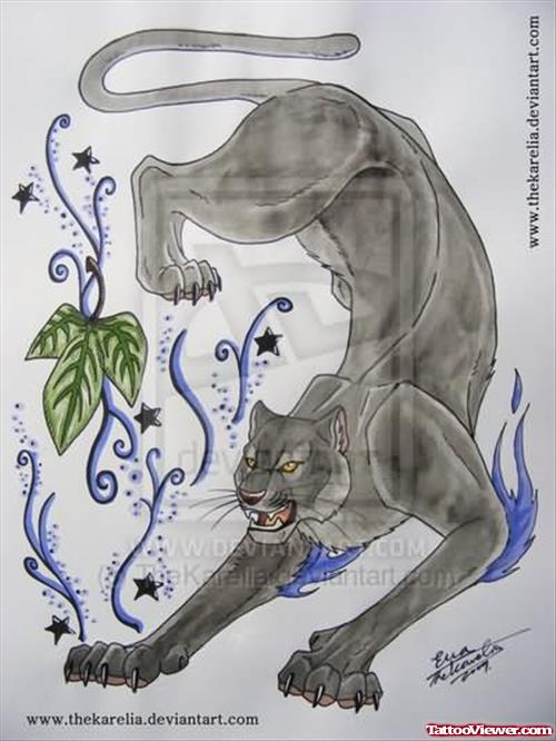 Grey Ink Panther Tattoo