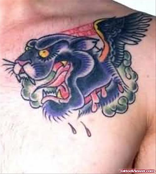 Winged Panther Tattoo On Chest