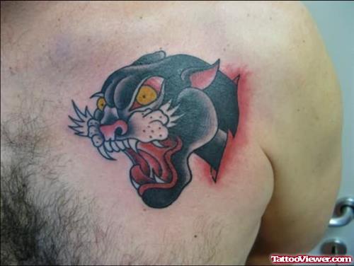 Traditional Panther Tattoo On Chest