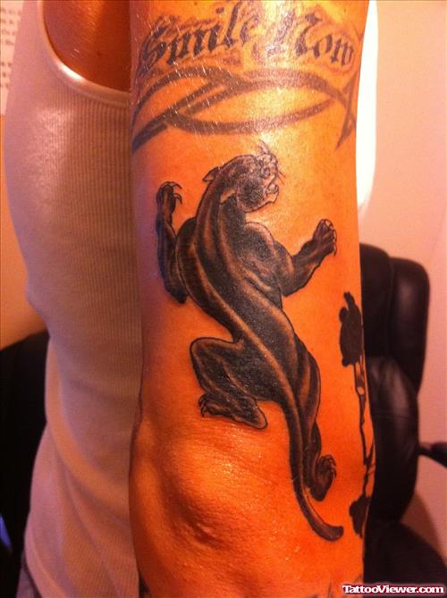 Popular Black Panther Tattoo On Elbow