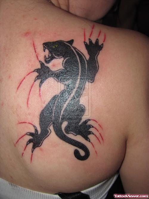Paw Scratches And Panther Tattoo On Back