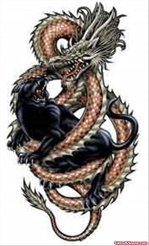 Dragon Snake And Panther Tattoo