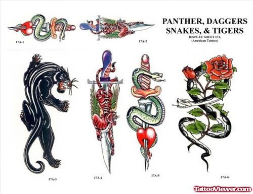Panther And Swords Tattoos Designs