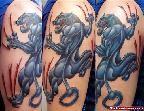 Blue Panther Tattoo On Sleeve