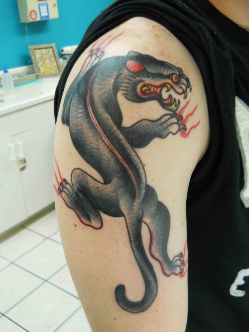 Panther Tattoo On Man Right Half Sleeve