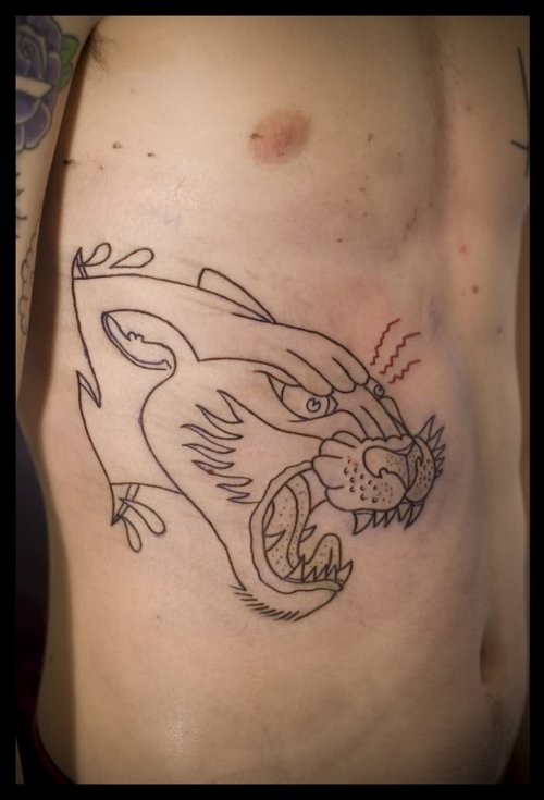 Outline Panther Tattoo On Side Rib