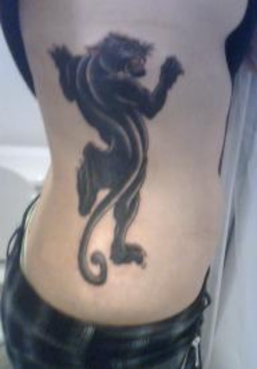 Attractive Black Panther Tattoo On Side Rib