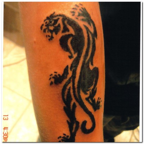 Black Tribal Panther Tattoo On Arm
