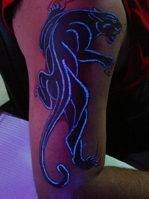 Blacklight Panther Tattoo On Right Half Sleeve