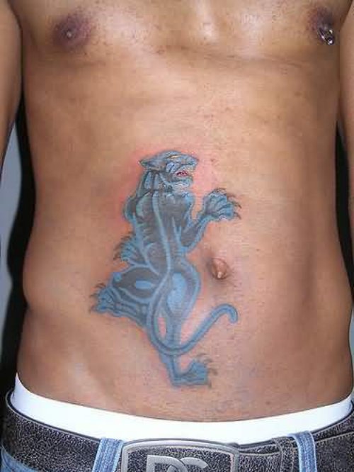 Blue Panther Tattoo On Stomach