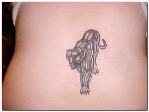 Grey Ink Black Panther Tattoo On Back
