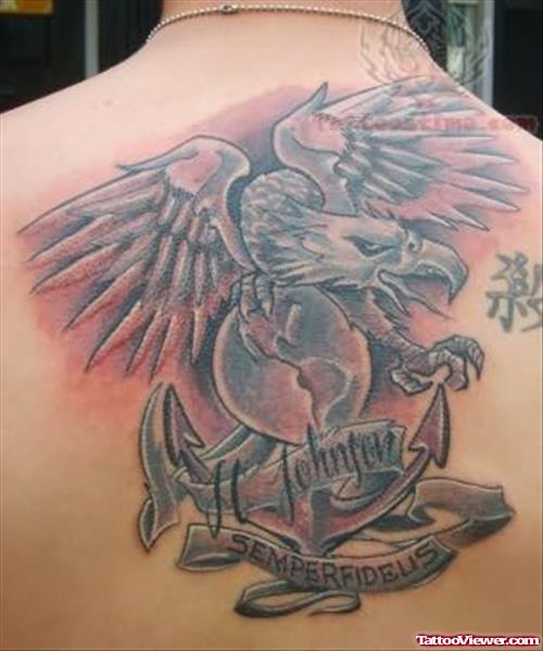 Petriotic Eagle Tattoo On Upper Back