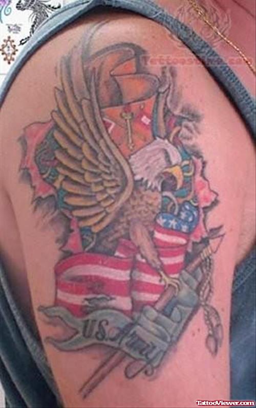 Patriotic Eagle Tattoo On Bicep