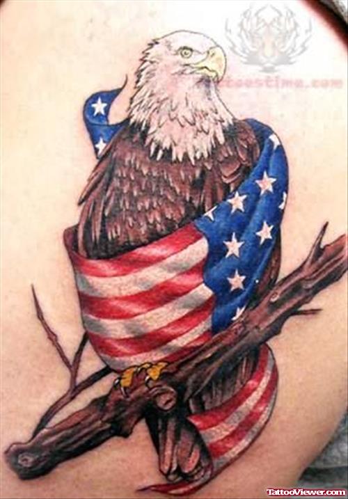 Patriotic American Eagle Tattoo On Back