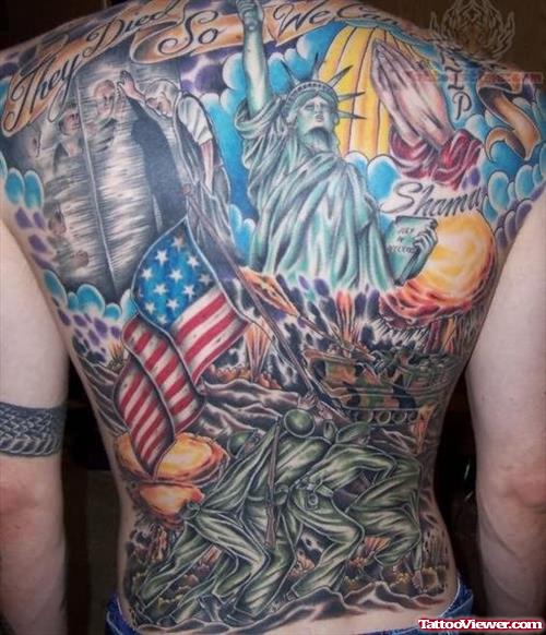 Petriotic Tattoo On Full Back