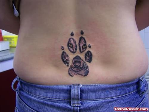 Big Wolf Paw Tattoo On Back Waist
