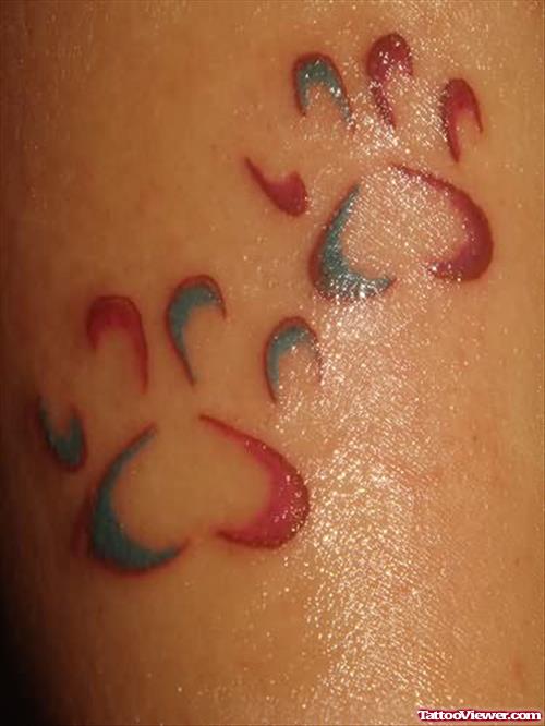 Coloured Paw Prints Tattoo On Body
