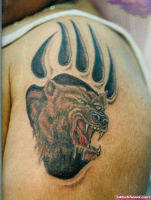 Awful Bear Paw Tattoo On Shoulder