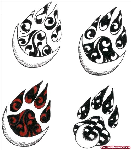 Paw Tattoo Coloured Designs