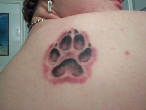 Coloured Wolf Paw Tattoo On Back