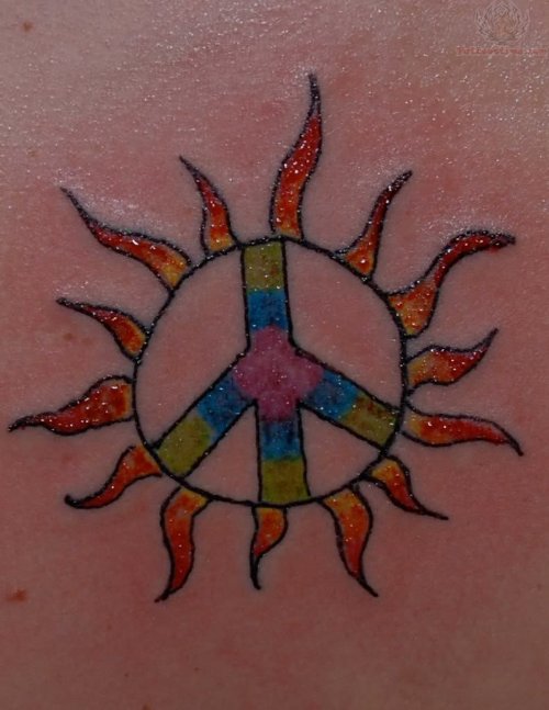 Sun Color Peace Sign Tattoo