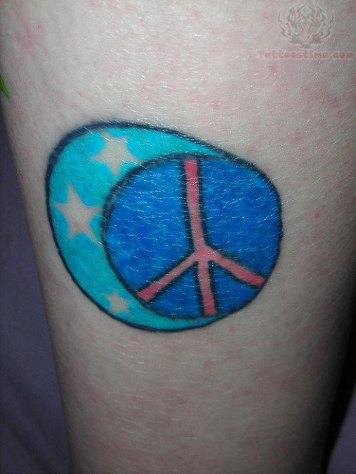 Blue Ink Peace Symbol Tattoo