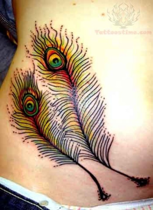 Peacock Feather Tattoos On Hip