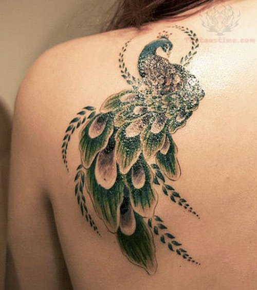 Back Shoulder Peacock Bird Tattoo