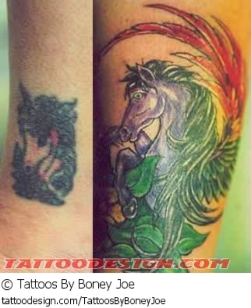 Green Ink Pegasus Tattoo On Sleeve