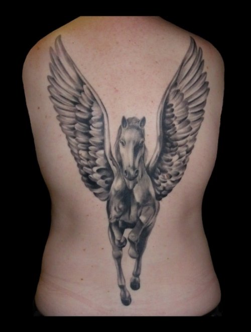 Wonderful Pegasus Tattoo On Back Body