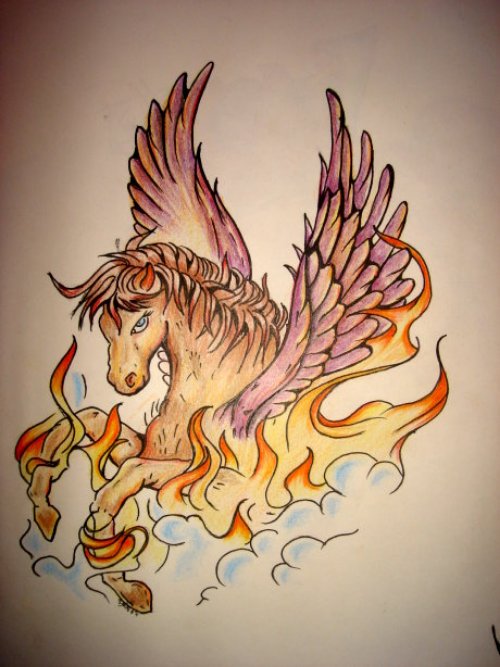 Fire And Pegasus Tattoo Design