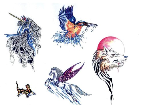 Beautiful Colored Pegasus Tattoos Designs