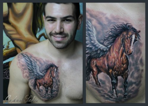 Pegasus Tattoo On Man Chest