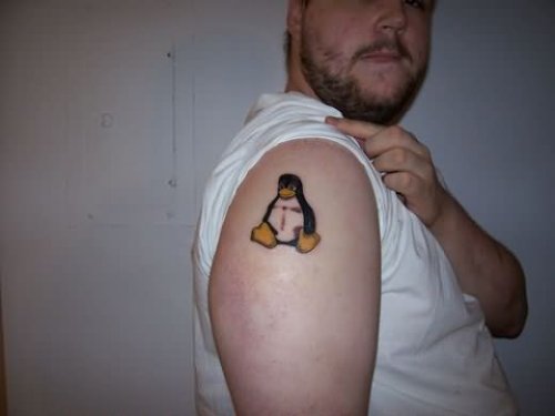 Guy Right Shoulder Penguin Tattoo